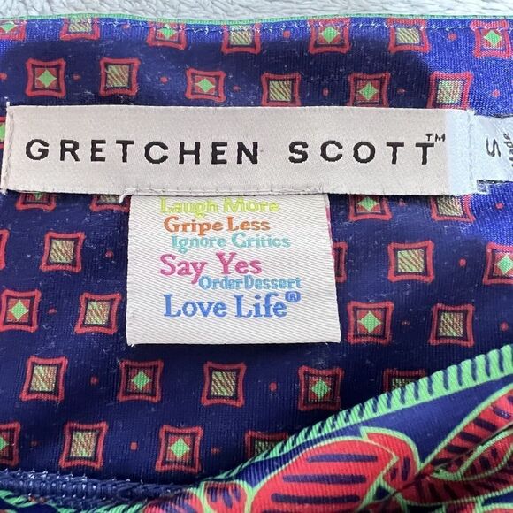 Gretchen Scott Dress Womens Small Mixed Pattern Sheath Blue Red Green 3/4 Sleeve - Picture 3 of 14